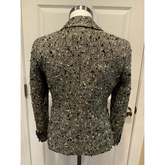 J. Crew Collection Shimmering Silver Metallic, Black & White Tweed Blazer, Sz 2 - Picture 7 of 9
